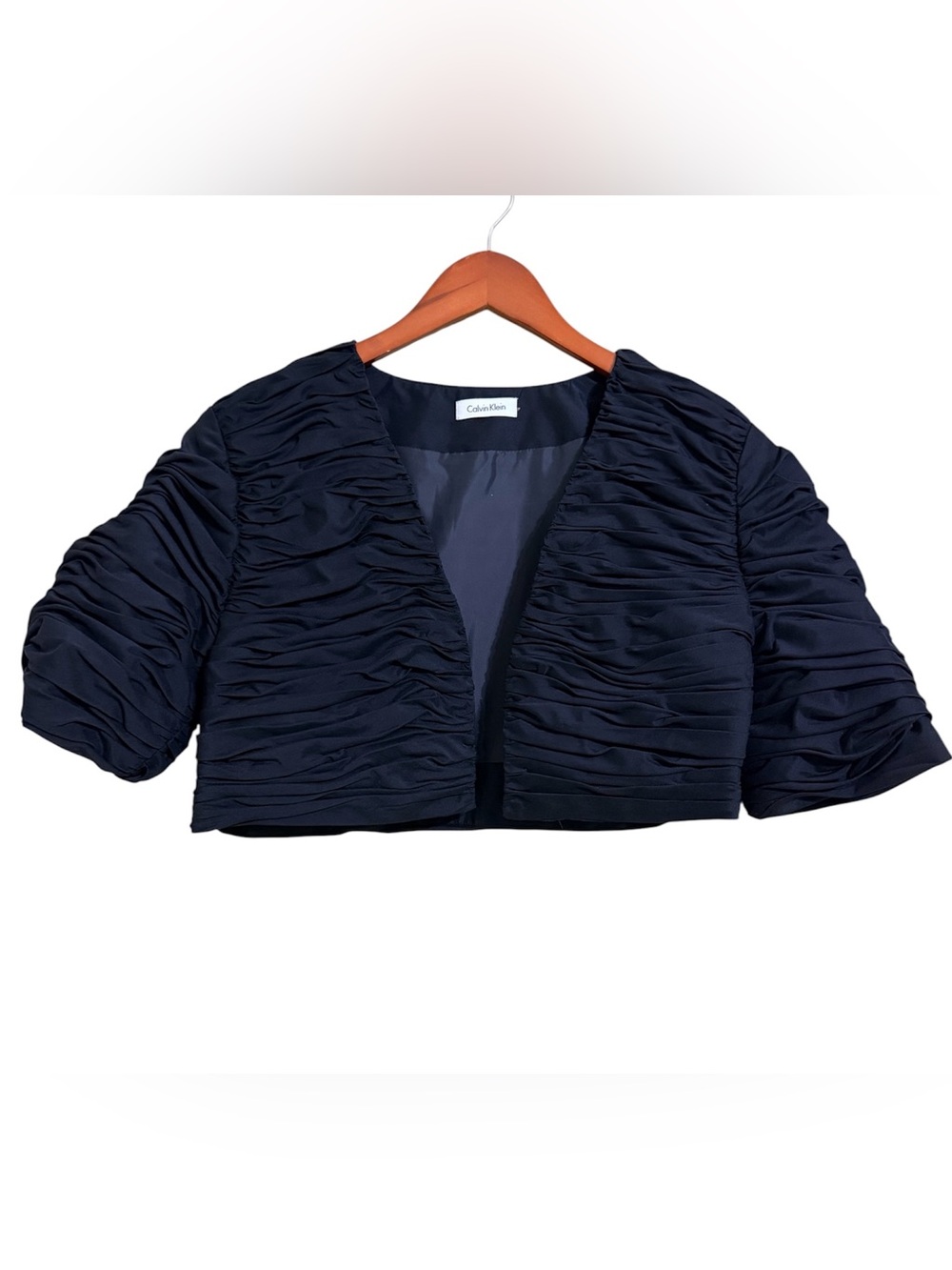Calvin Klein Ruched Shrug Jacket Black Satin-Lined Women’s Small